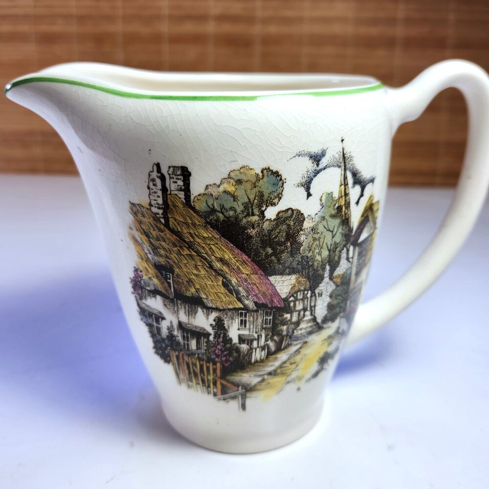 Lord Nelson Ware Pitcher • Elijah Cotton • Cottage Scene • Staffordshire England